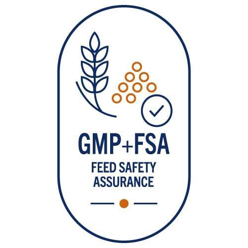 GMP + FSA feed safety certification badge.