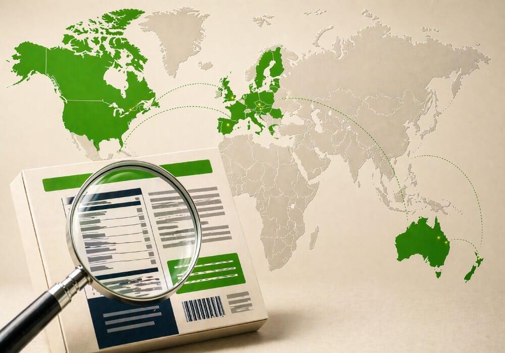 Person reviewing a packaged food label compliance review.